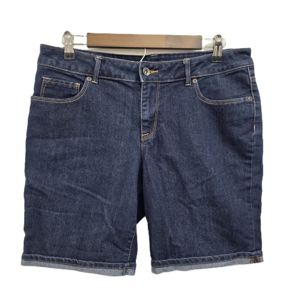 Sonomo Womens Bermuda Mid Rise Jean Shorts Size 10 Dark Wash Denim Rolled Cuff